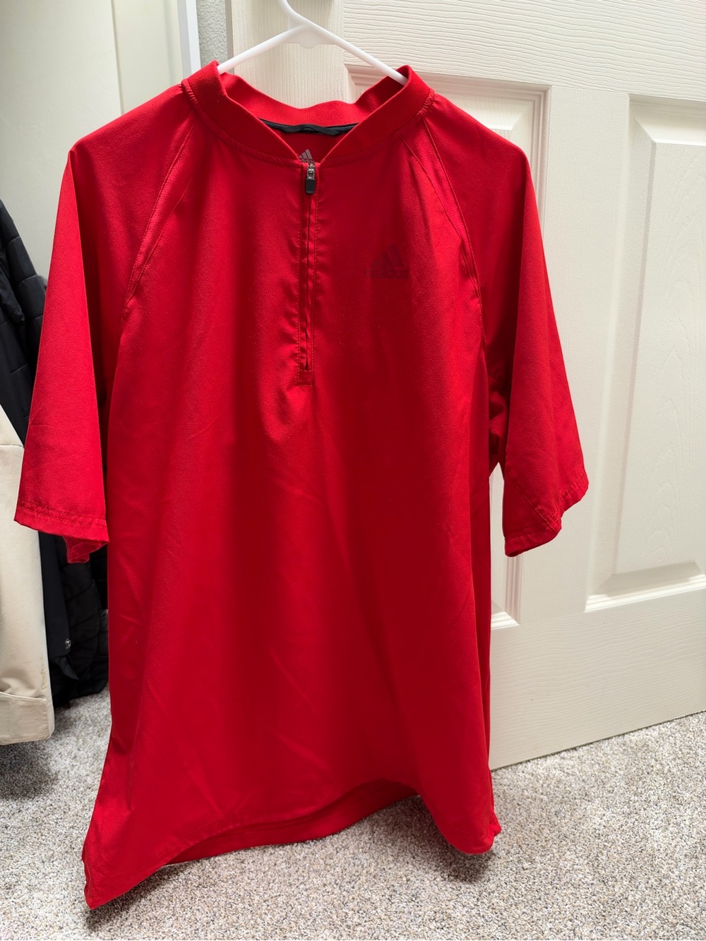 adidas Red Short-Sleeve Quarter-Zip Athletic Polo